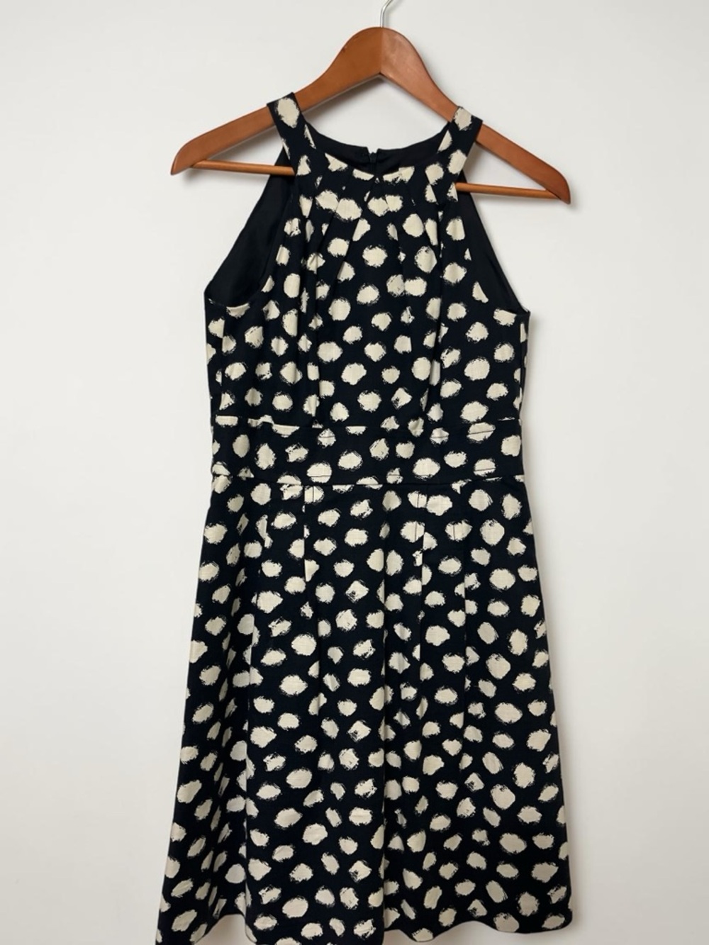 Loft Navy White Polka Dot Fitted Halter Dress size 2 Garden Party Travel